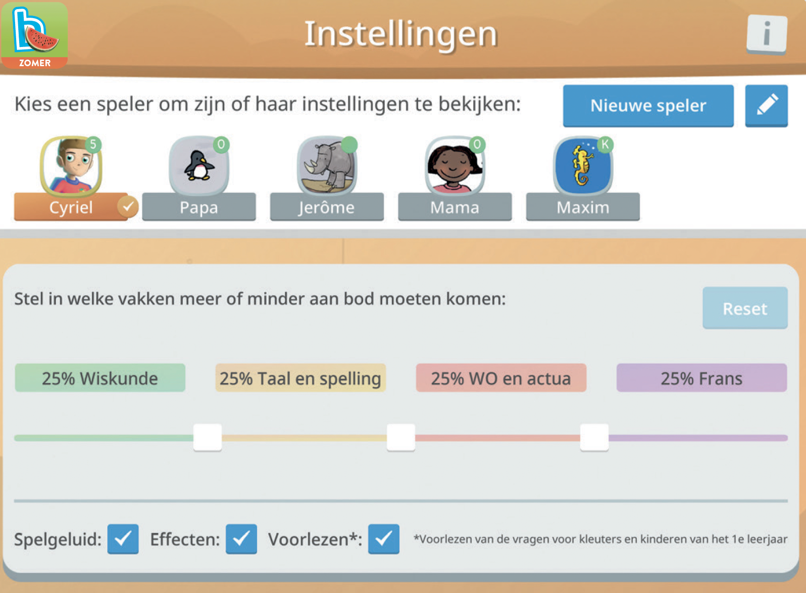 Zomerbingel scorebord ouders