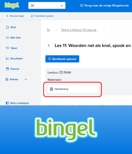 Kopieerbladen en bronnenbladen openen op de lespagina