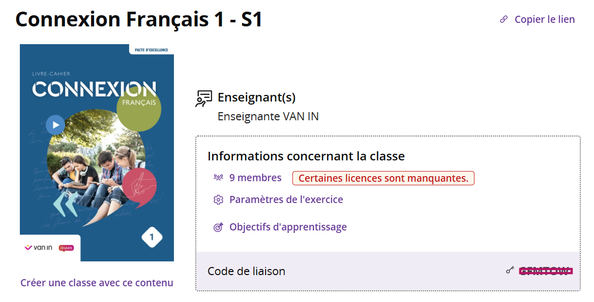 Code de liaison affiché dans iDiddit
